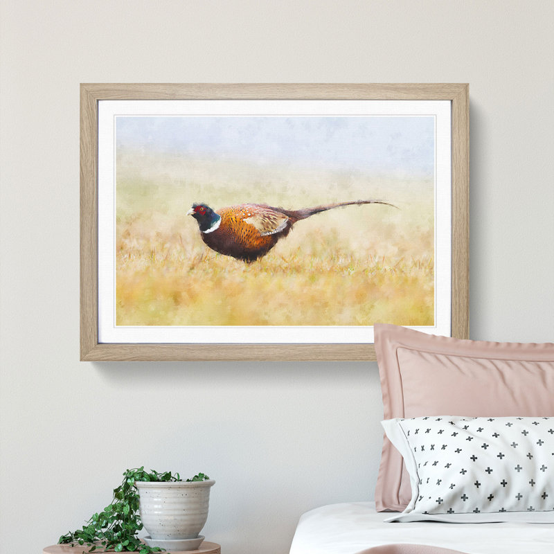 A Pheasant Bird - 1 Piece Picture Frame Rectangle Painting, 33cm H x 45cm W x 2cm D, Oak