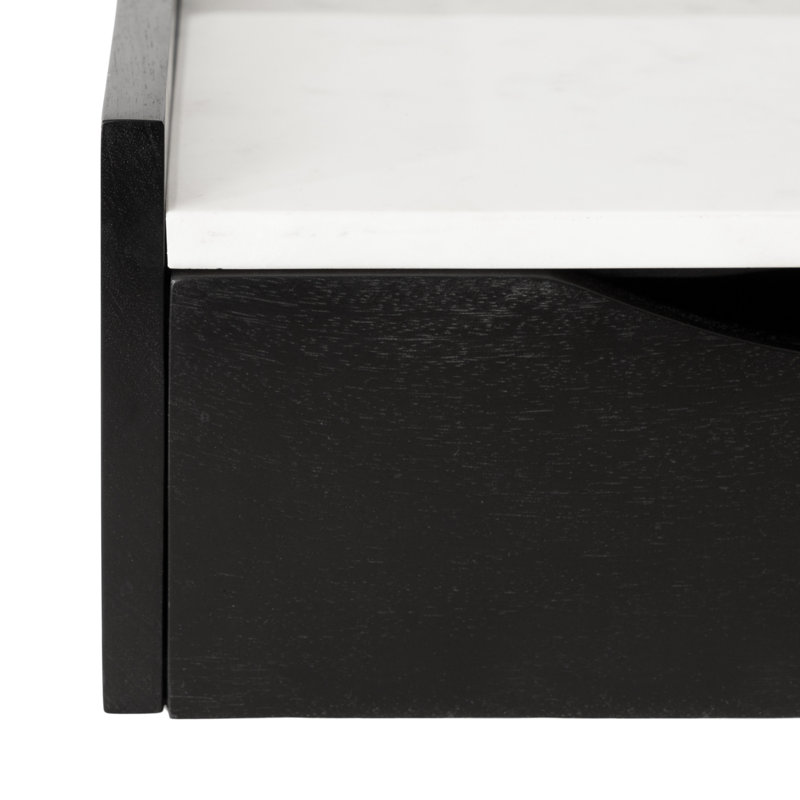Benning Poplar Solid Wood Floating Shelf with Drawer, Black