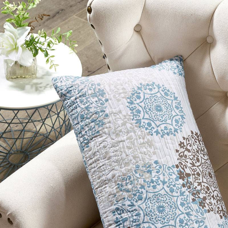 Abstract Rectangular Lumbar Cushion Cover, Taupe/Sky Blue