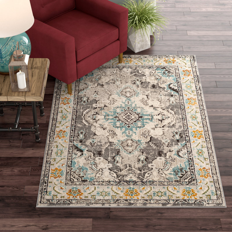 Almyra Oriental Area Rug, Rectangle 9' x 12', Grey/Light Blue