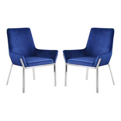Cambrie Upholstered Arm Chair in Blue and Mirrored Silver (Set of 2)