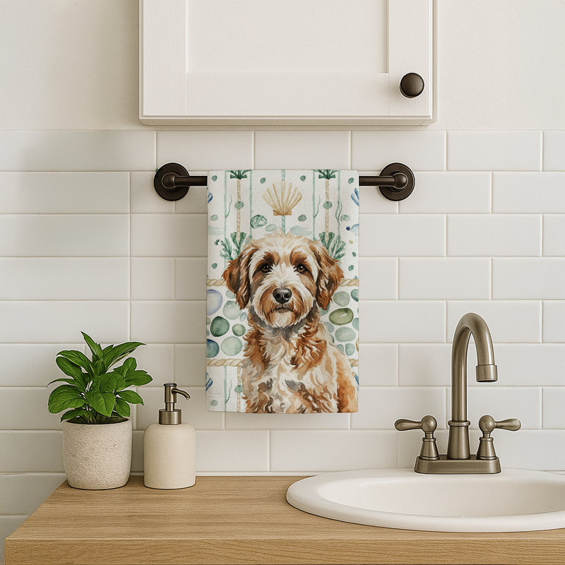 Lagotto Romagnolo Coastal Sea Glass Kitchen Towel, Lagotto Romagnolo