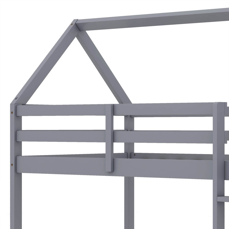 Arja Twin Over Twin Bunk Bed, Rubber Wood House Bed Frame, Gray