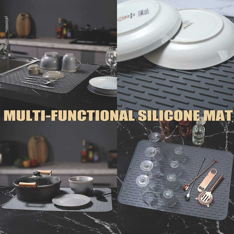 Light Grey Countertop Sink,Mat Silicone Dish Drying Mat Set of 2 - Extral Large, 0.1" H x 15" W x 10" D