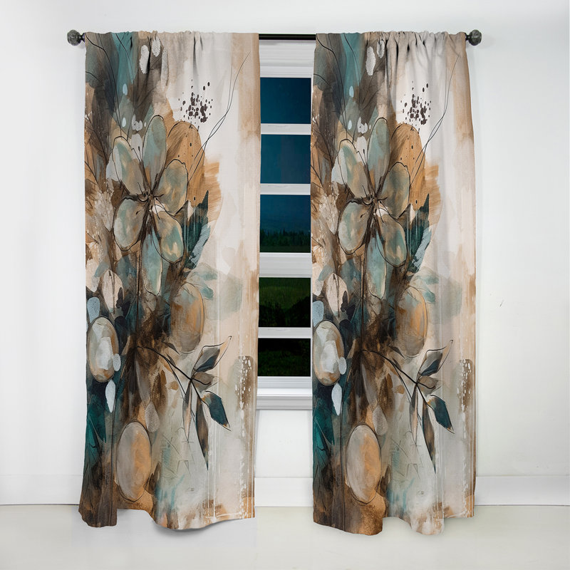 Rideau occultant géométrique brun et vert Boho - 1 panneau, L 52 po x L 120 po