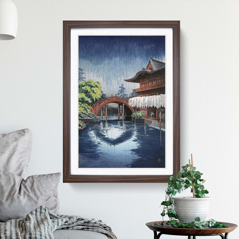Wisteria & Half Moon Bridge at Kameido by Tsuchiya Koitsu - Picture Frame Painting Print, 36cm H x 27cm W x 2cm D