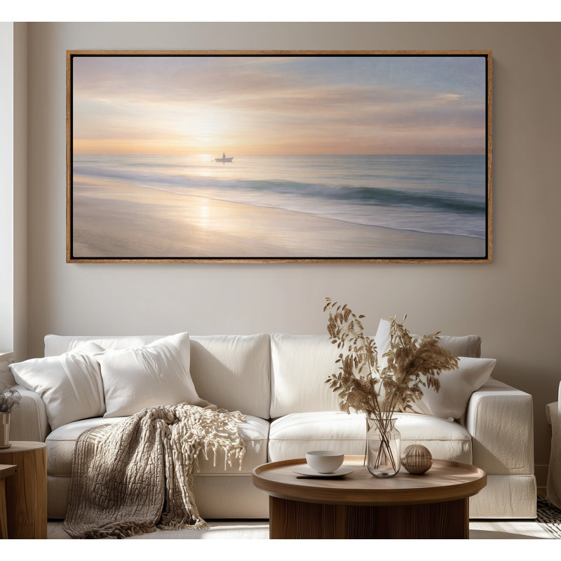 Grande toile murale encadrée, décor de paysage marin au lever du soleil - 60 po x 20 po, 60 po x 30 po, H 30 po x l 60 po