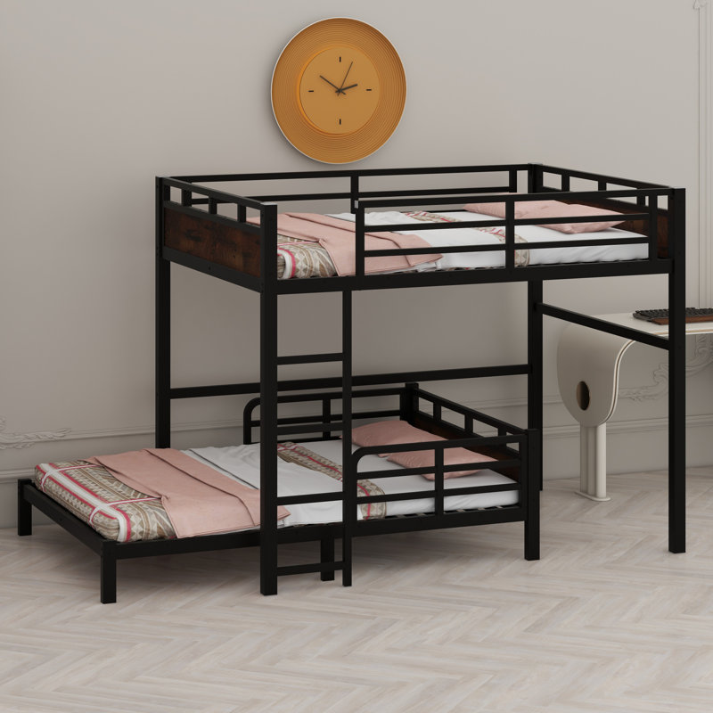 Metal Separable Bunk Beds With Raised Security Fence, Black