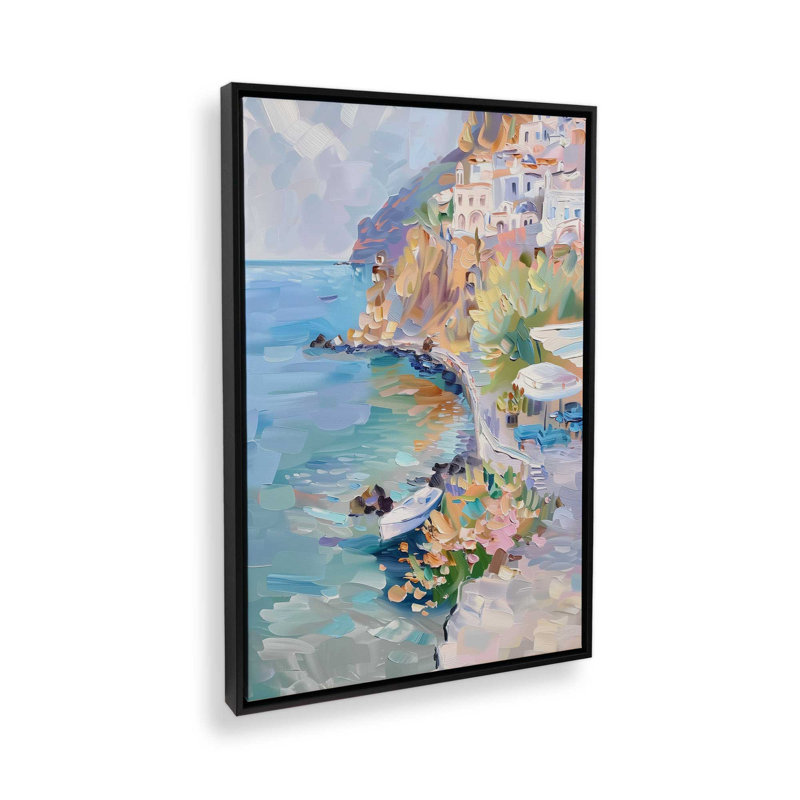 Côte pastel Amalfi II, H 19 po x l 13 po, Cadre flottant, Noir satiné
