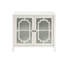 Console blanche - Table rectangulaire à 2 portes avec tablettes en verre et pieds en bois