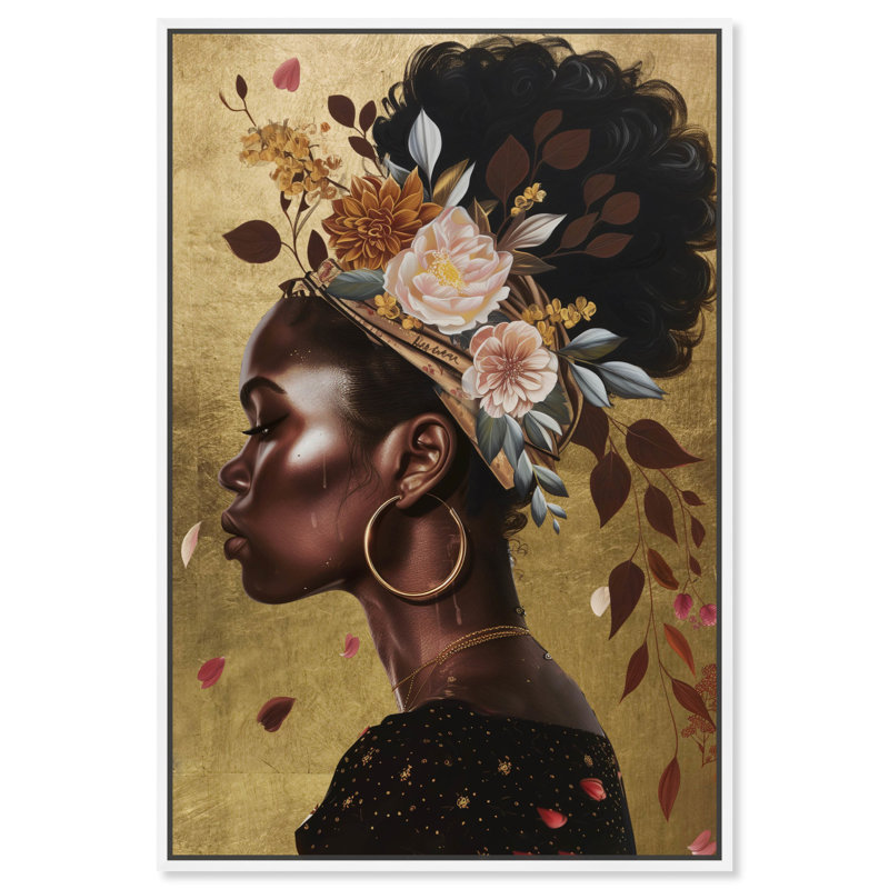 Belles fleurs dans ses cheveux, art boho moderne par Art Remedy, Cadre blanc, H 37 po x l 25 po