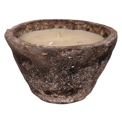 Modern Vanilla Scented Candle in Stone Pot for Living Room or Bedroom - Decorative Soy Wax Accent for Coffee Table or Bookshelf Decor - 7", Tan & Brow