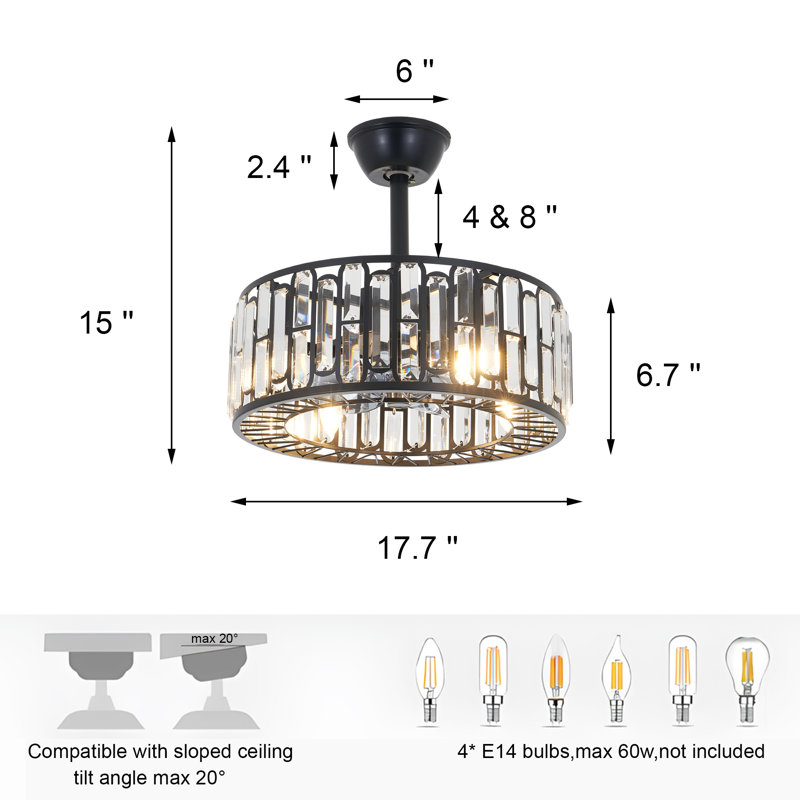 18" 5 - Blade Caged Ceiling Fan With Remote Control, Black