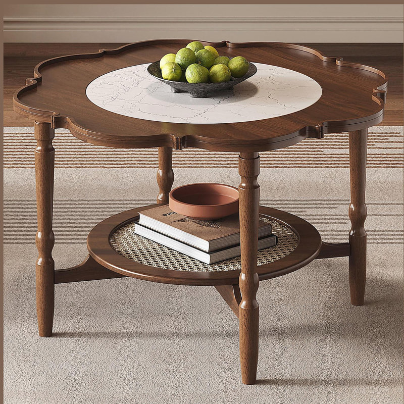 2-Tiered Coffee Table with Rattan