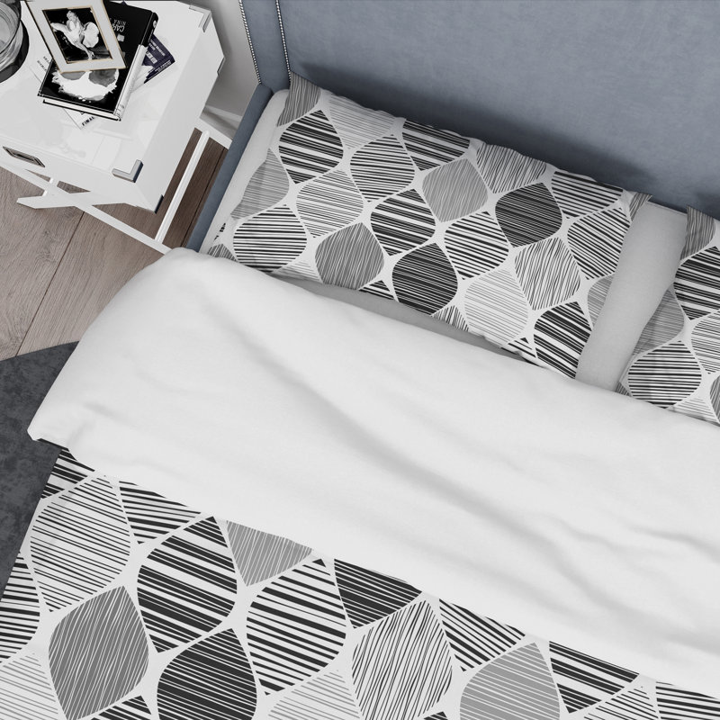 Gris rayé grunge - ensemble de housse de couette abstrait - polyester microfibre