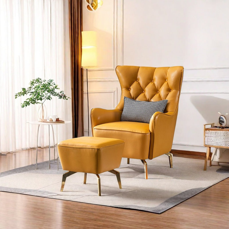 Chaise à dossier haut en similicuir, Similicuir jaune citron