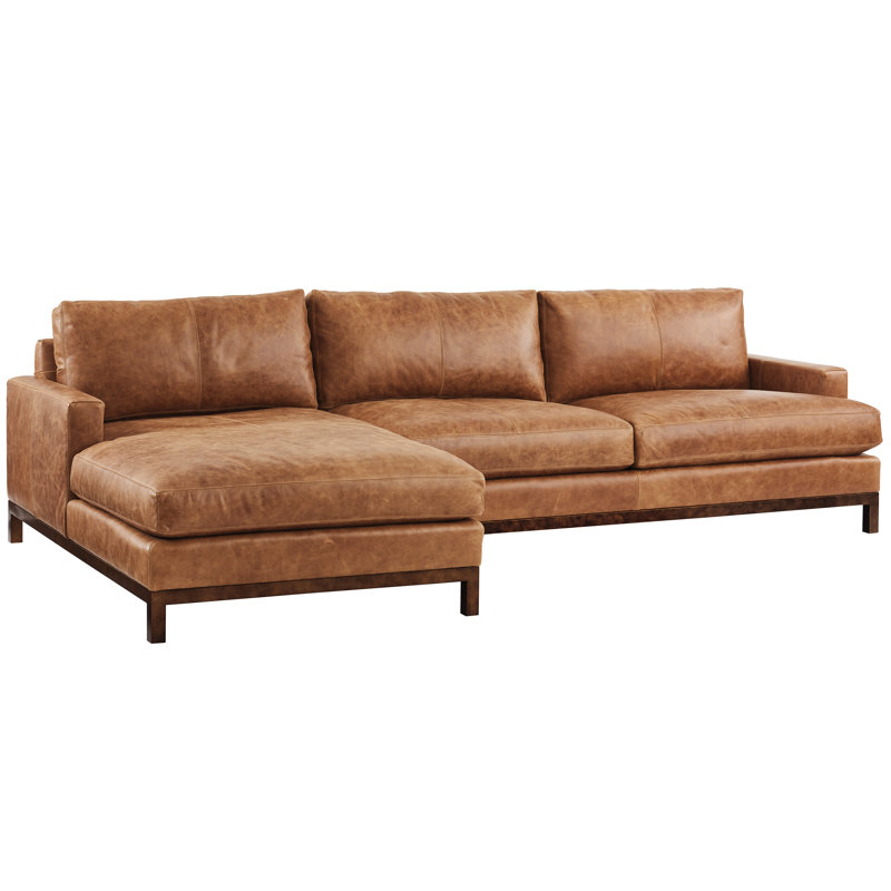 Barclay Butera Upholstery Chaise Sectional, Left Hand Facing, Light Brown Leather Match
