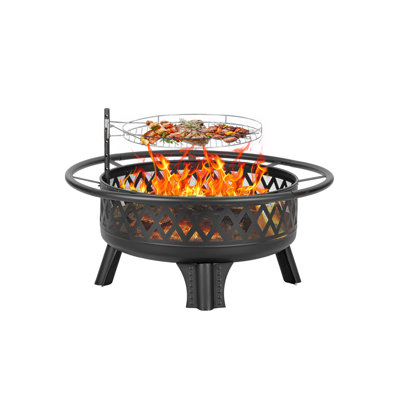 38Inch Wood Burning Fire Pit With Grill & Lid