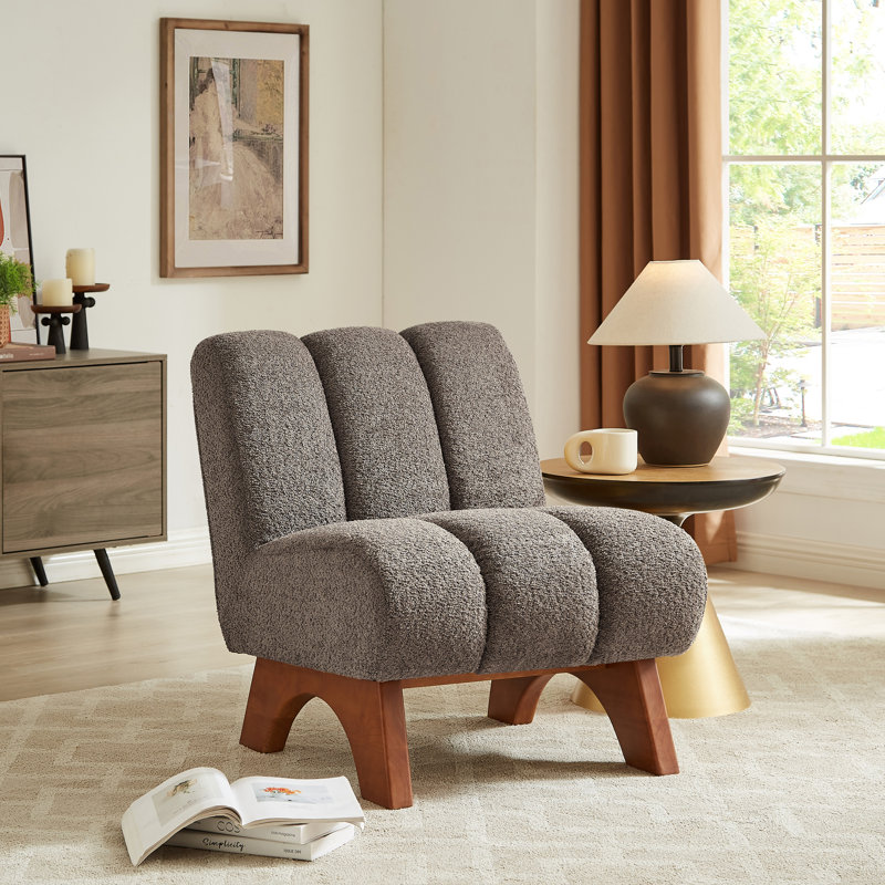 Brenetta 64Cm Wide Tufted Lounge Chair, Flax Grey Sherpa