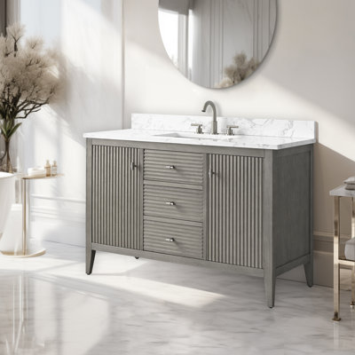 Ensemble de meuble-lavabo autoportant à simple cuve 48 po avec plateau en marbre Lavallon