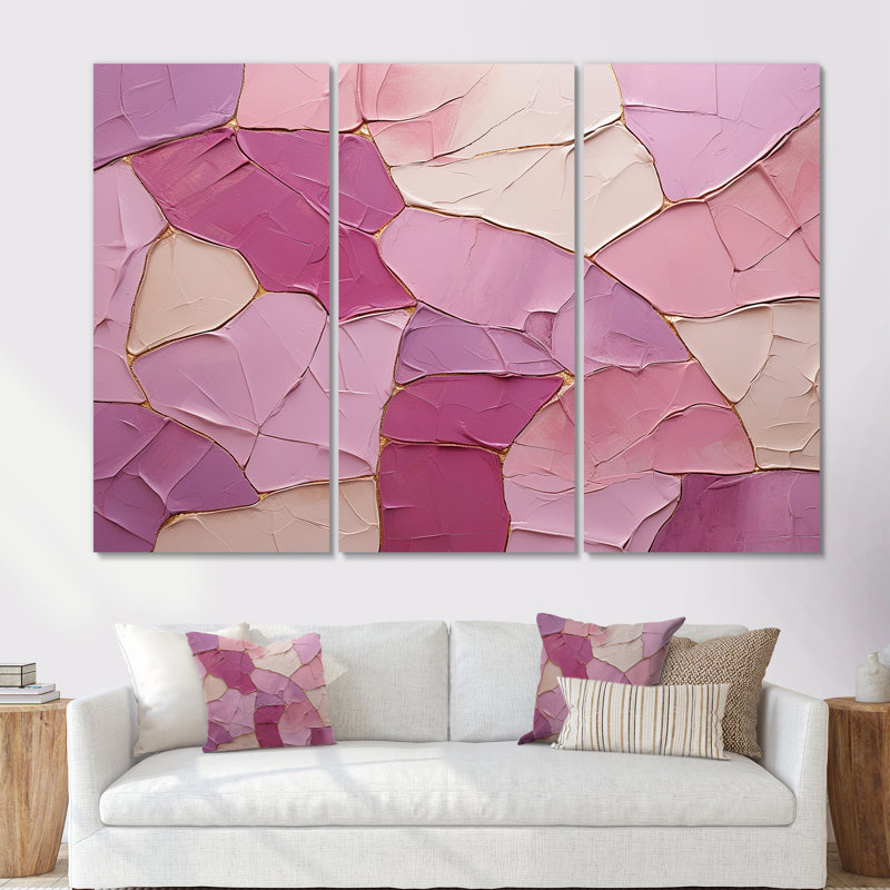 «Pink», mauve, minimalisme, poteries, spirales abstraites, ensemble d'art sur toile, Toile tendue, H 32 po x l 48 po x P 1 po