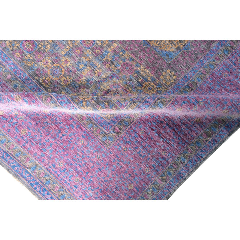 High-Quality Hand-Knotted Grey And Purple Area Rug