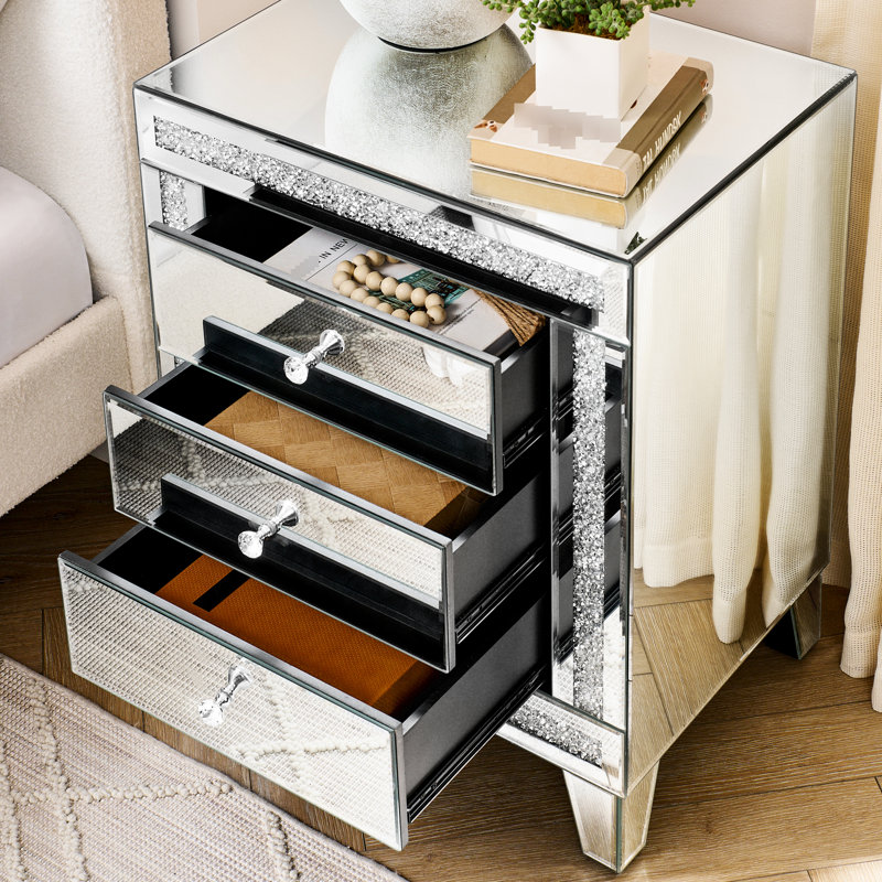 Armoire à miroir argentée 3 - 21,5 po x 15,8 po 26,8 po Élégant rangement multifonctionnel pour la chambre à coucher, le salon, le bureau, couloir moderne et pratique de 21,5 po x 15,8 po x 26,8 po