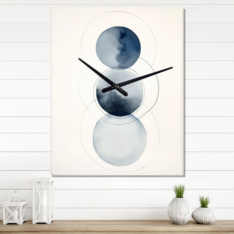 «Essential Circles» rétro bleu aquarelle - très grandes horloges murales géométriques modernes, H 32 po x l 24 po x P 1 po