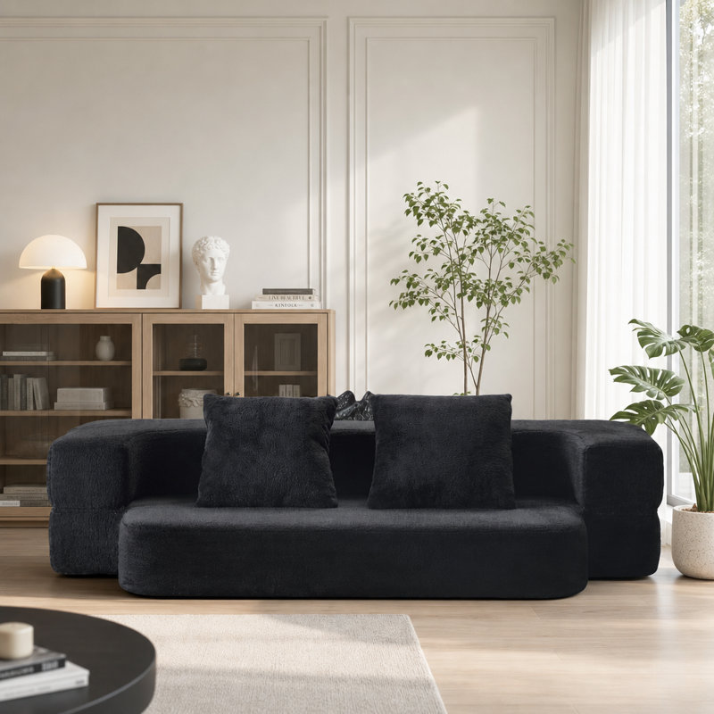 Canapé moderne noir à 3 places avec coussins pour le salon