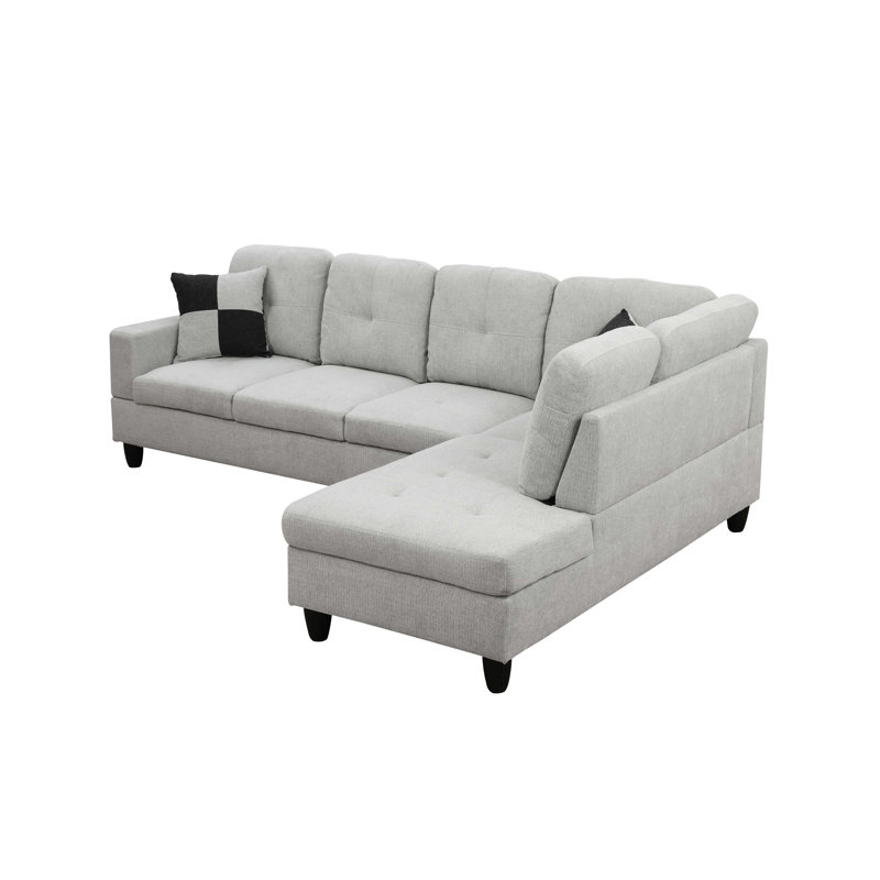 Laurana Upholstered L-Shaped Sectional Right Hand Facing, White Gray 100% Linen