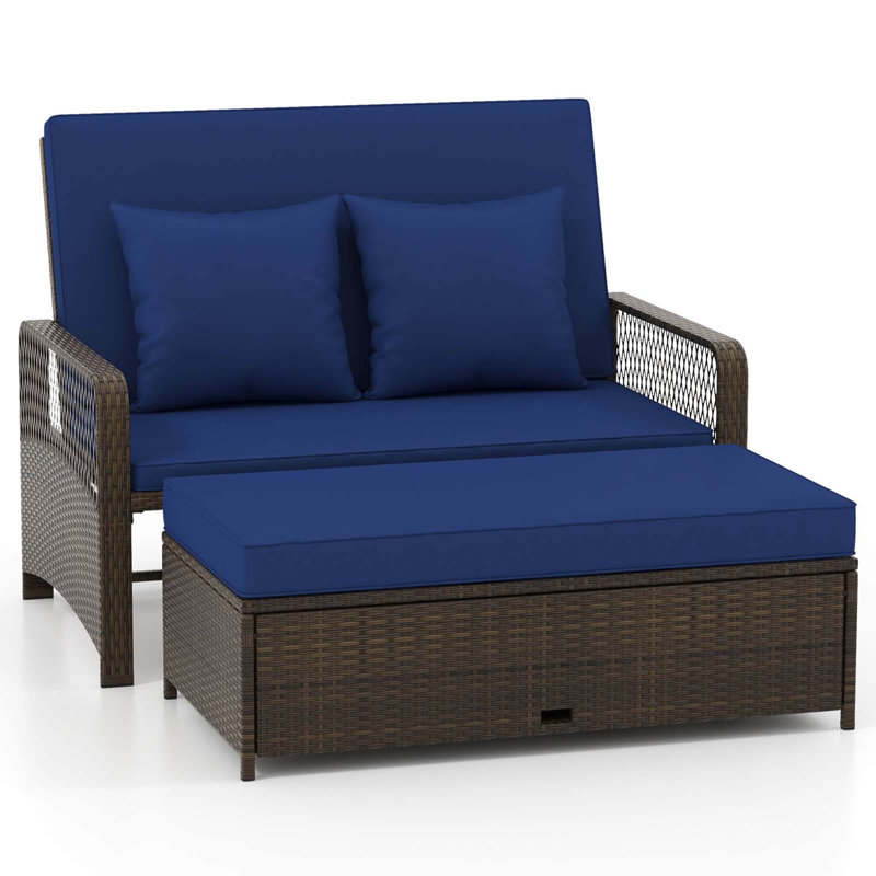 Canapé-lit de patio avec repose-pieds multifonctionnel bleu