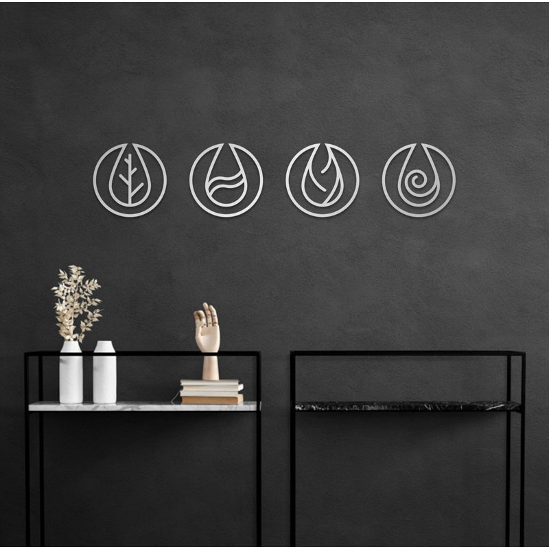 Fire Water Earth Air 4 Elements Metal Wall Art Décor Drop Design Set Best Gift For Nature Lovers, 10" H x 10" W x 0.5" D
