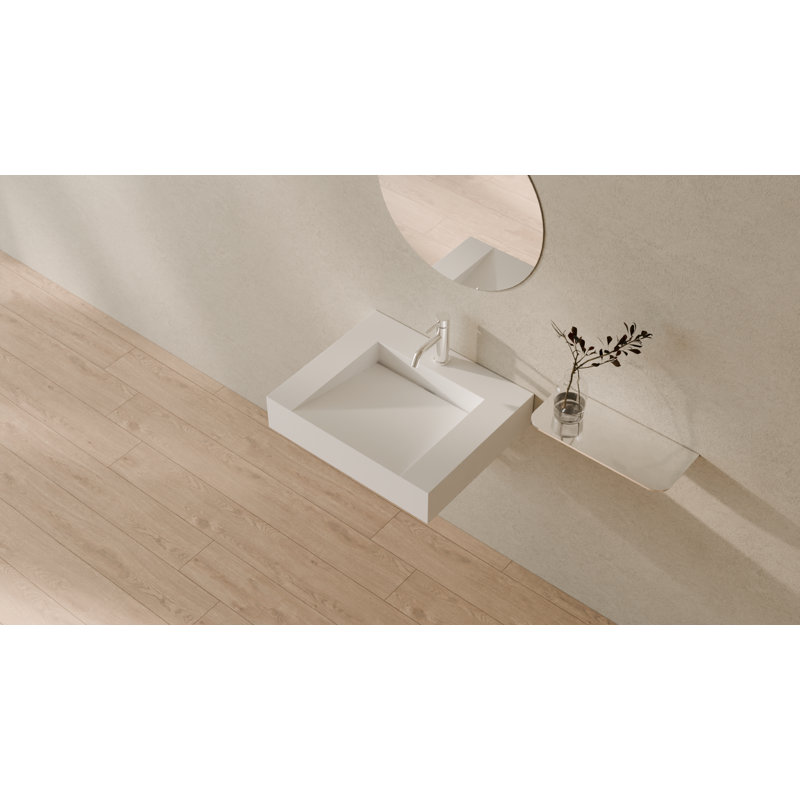 Lavabo de salle de bain mural carré en résine 23,6 po x 19,6 po Badeloft WT-04-E-M, Blanc mat