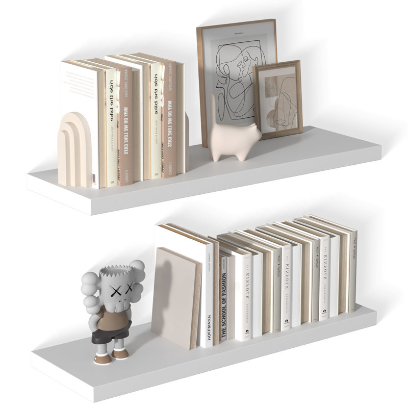  12 Inch Deep Floating Shelf, 36 x12 Inch Large Wall Mounted Shelf for Kitchen, Bathroom, Living Room, White (2 Pack), White