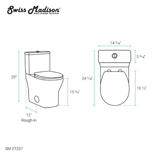 Swiss Madison Sublime II Dual Flush Round Two Piece Toilet (Seat ...