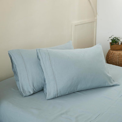 Ensemble de taie d'oreiller 100% lin français avec 2 taies d'oreiller de couleur unie délavées