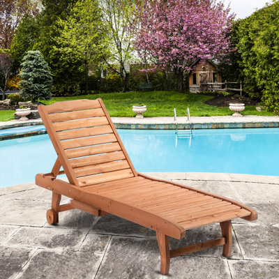 Chaise en bois avec table inclinable et table intégrée, chaise longue près de la piscine en bois rouge, style Wood