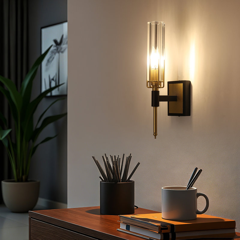 1-Light Wall Sconce With Clear Ribbed Glass