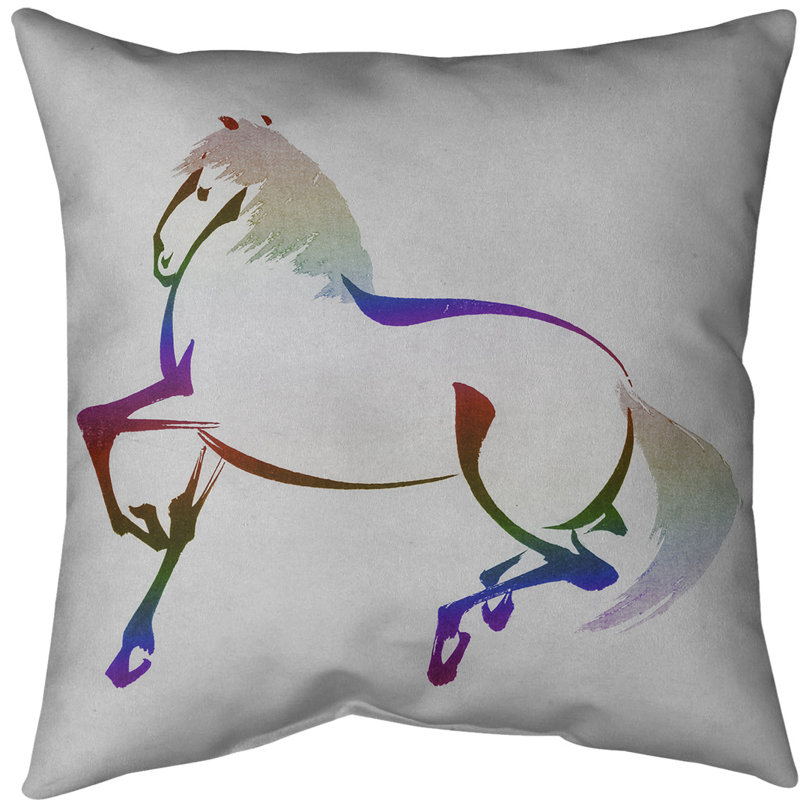 Oreiller japonais en aquarelle de cheval, Arc-en-ciel, Polyester filé