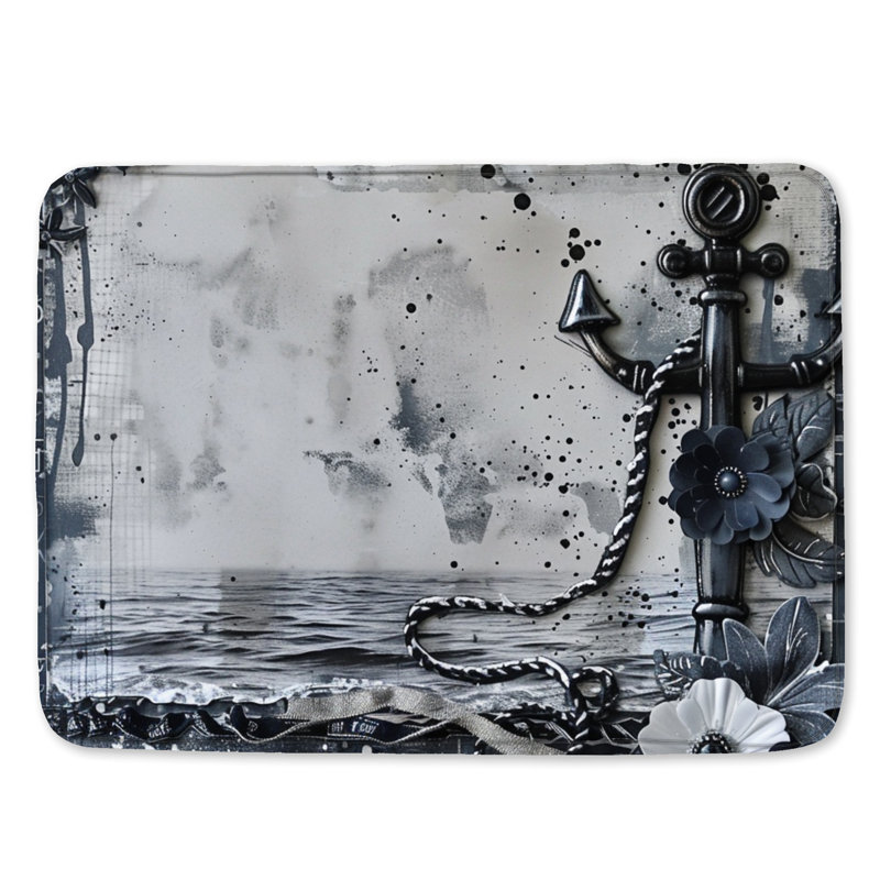 Tapis de bain Anchor, Simple - L 17 po x l 24 po , Noir / abstrait