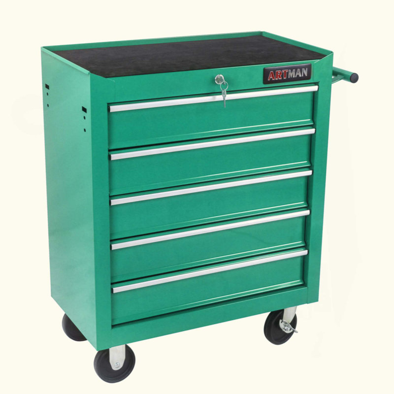 5 Drawer Tool Chest With Locking System And 4 Wheels, Durable And Mobile Garage Storage Solution
