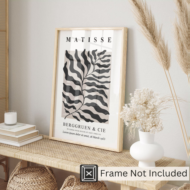 Botanical Matisse Leaf Black & Beige Mid-Century Modern Unframed Art Print, 36" H x 24" W