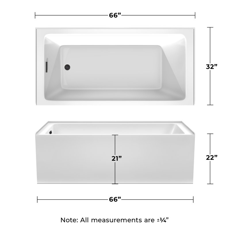 Grayley 66'' x 32'' Soaking Acrylic Bathtub, Left, Matte Black