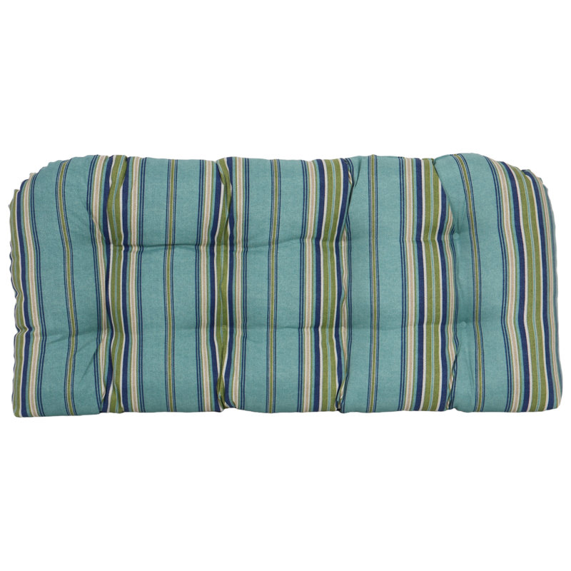 42-Inch By 19-Inch Rounded Back Loveseat Cushion, Tan/Green/Blue/Terrace Breeze Striped