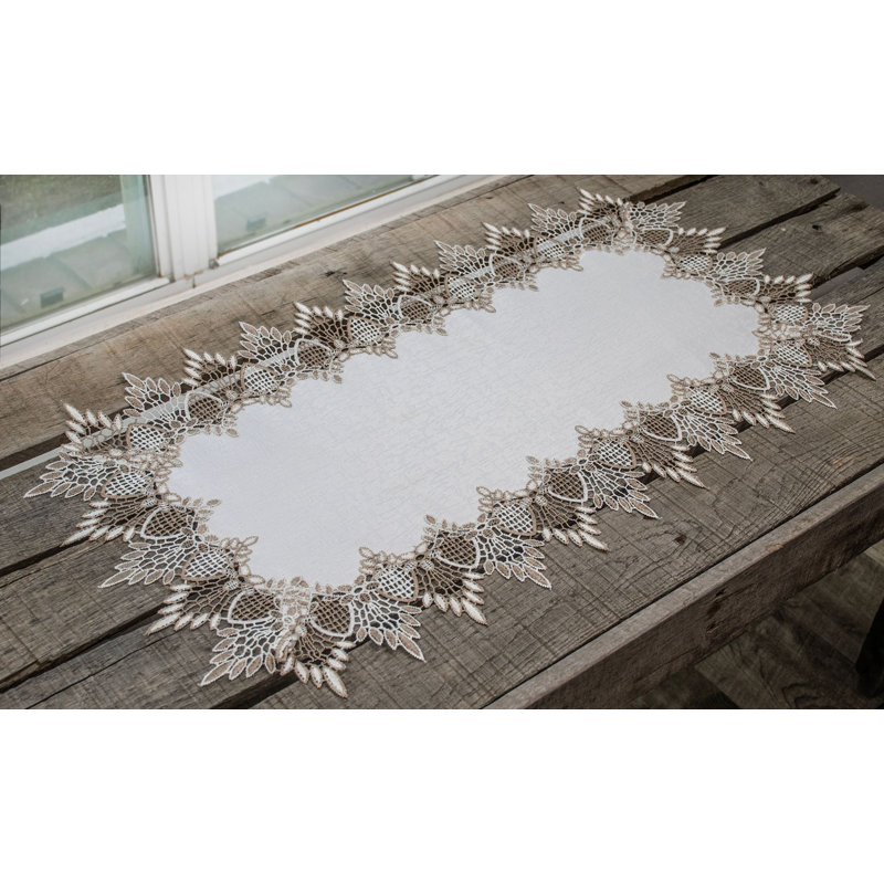 Petrosky Neutral Earth Tones White Jacquard Runners, 27" x 14"