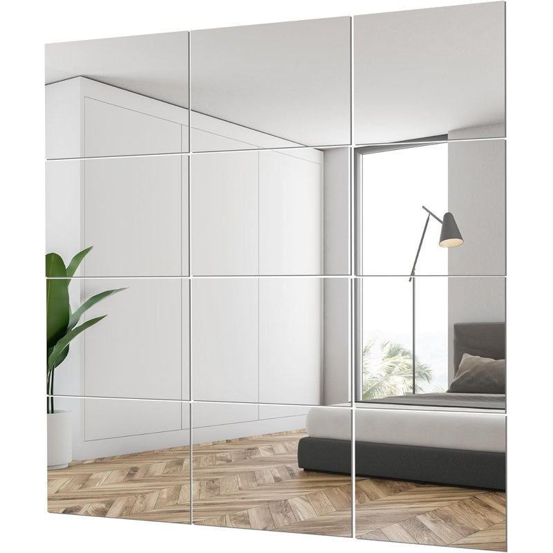 Carreaux de miroir pour mur - 14 po x 14 po - paquet de 12 - Miroir mural pleine longueur sans cadre, miroir de gymnastique pour tout le corps à domicile, carreaux de miroir auto-adhésif