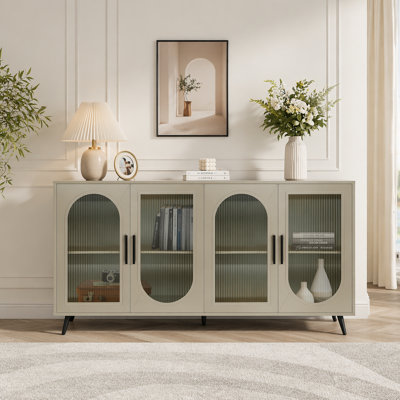 Meuble télé pour téléviseur de 65 pouces et plus, meuble télé en bois avec armoire de rangement et tablettes réglables