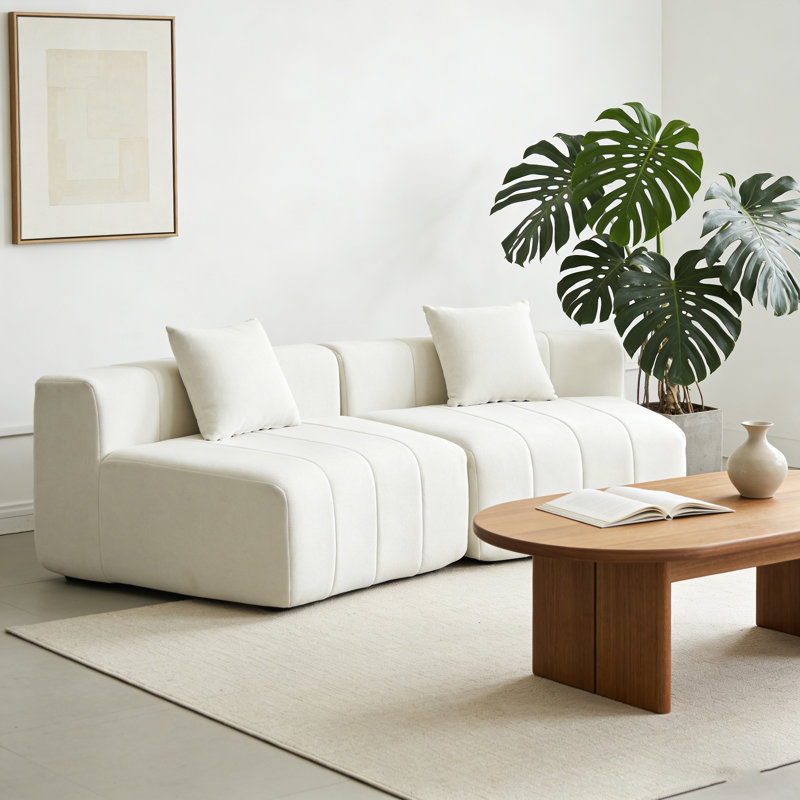 Canapé modulaire courbé Chenile, Beige