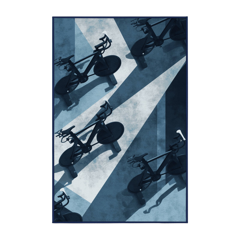 Machine Washable Seth Spin Bike Class Modern & Contemporary Rug in Gray – Navy Binding, 2x5
