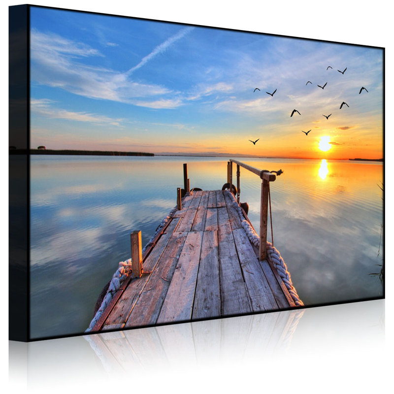 Bridge With Seagulls At Sunset by No - Wrapped Canvas Print, 40cm H x 60cm W x 4.5cm D, Without lighting
